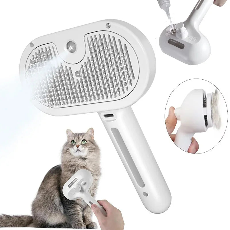 Electric Pet Hair Brush for Dogs & Cats – Steam Spray, Massage, Anti-Tangle Hair Removal Comb