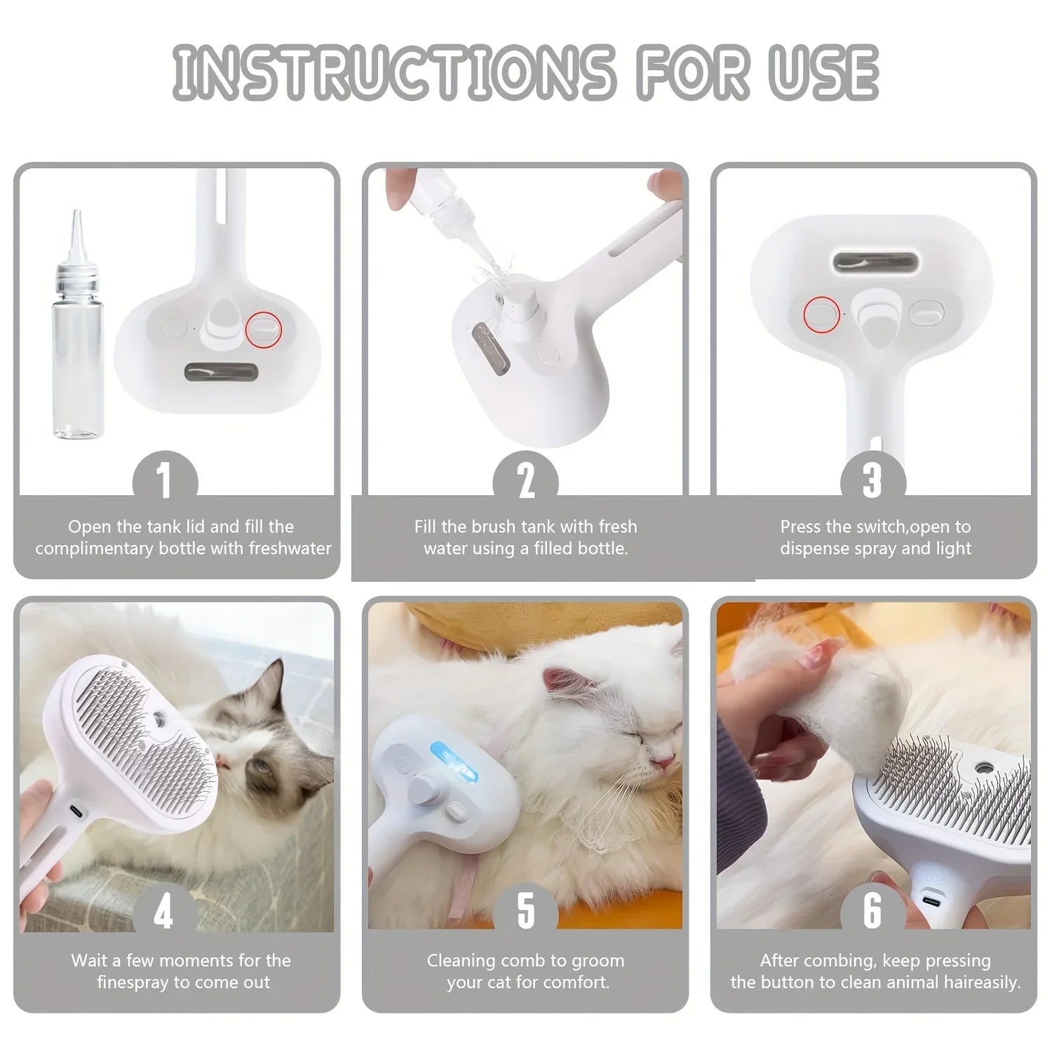 Electric Pet Hair Brush for Dogs & Cats – Steam Spray, Massage, Anti-Tangle Hair Removal Comb